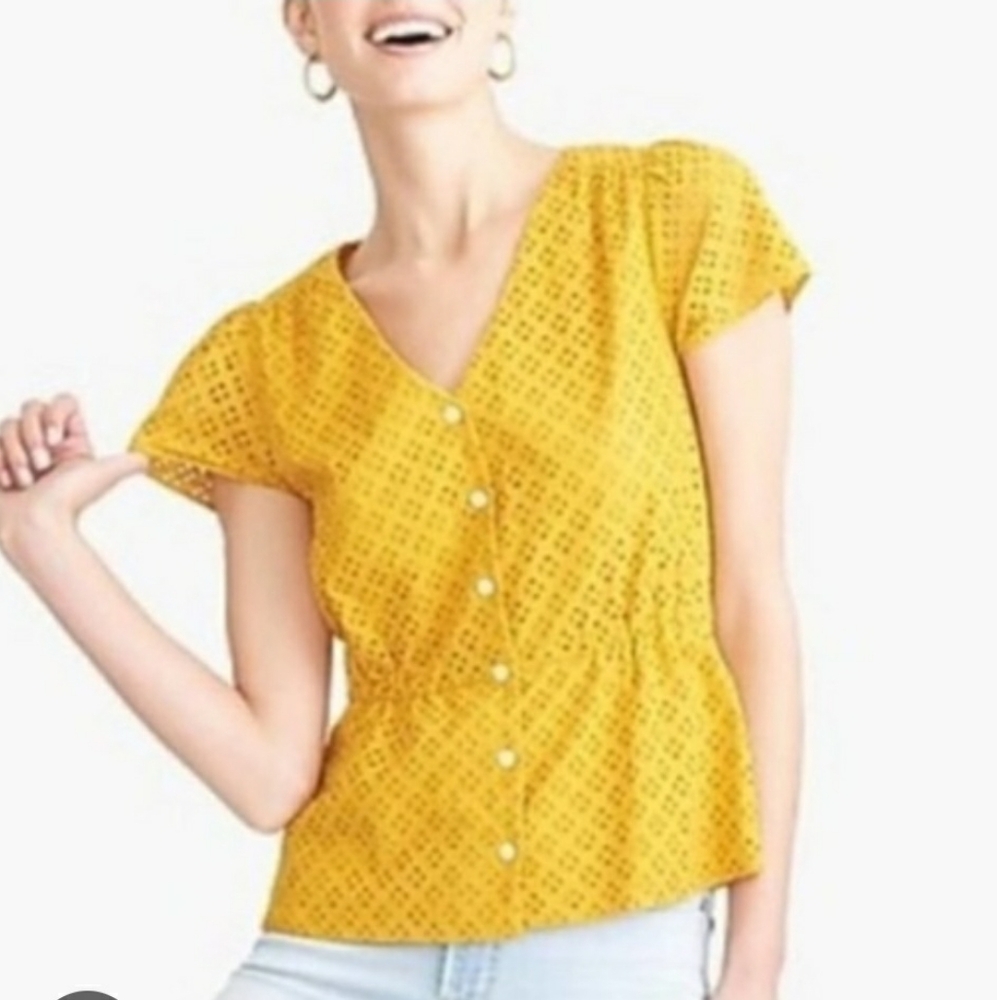 J.Crew Mustard Yellow Size 12 Eyelet Button-Down Top